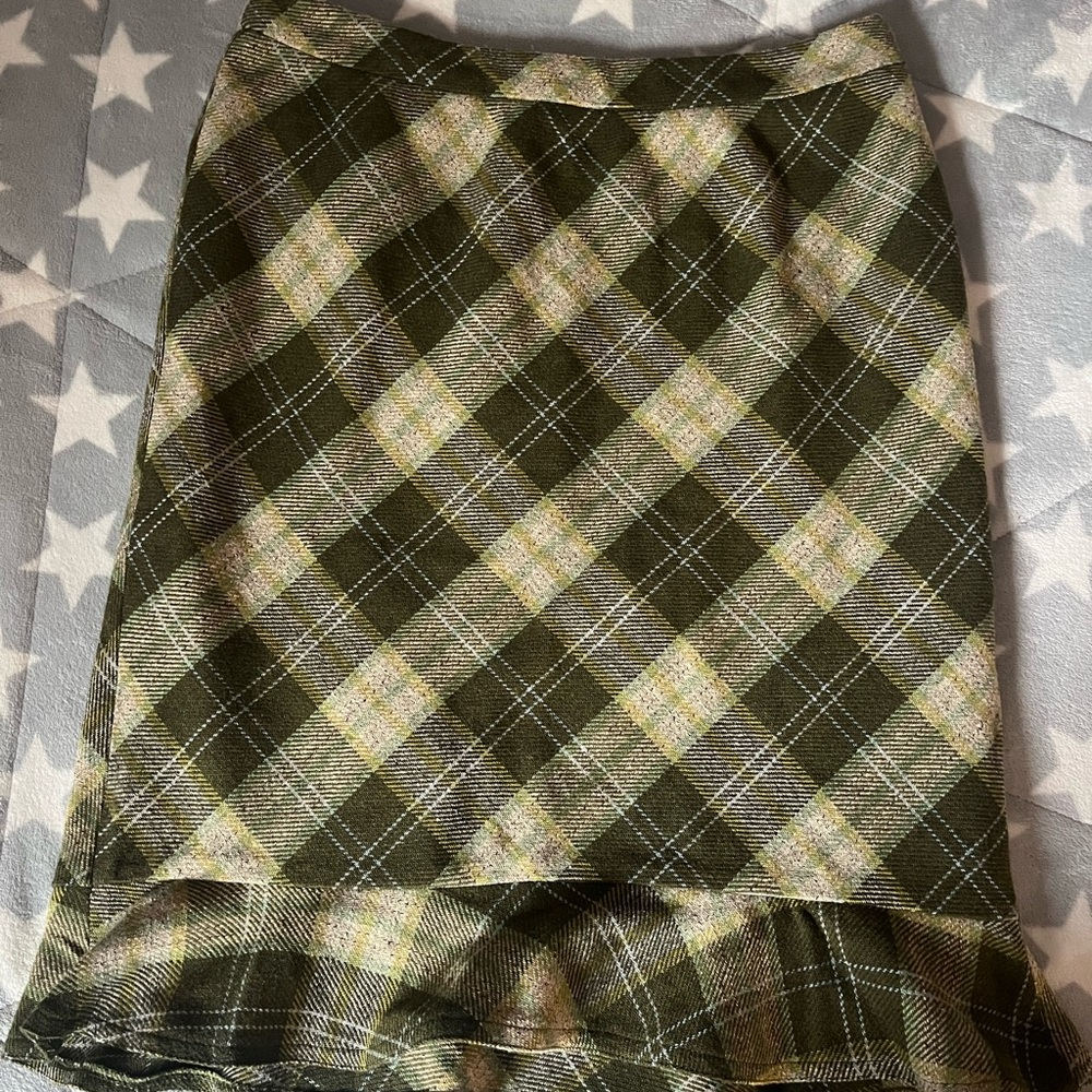 Loft green plaid midi skirt